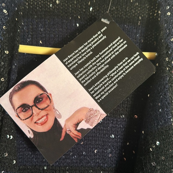 Joan Boyce Cardigan Blue/Black Stripe with Sequins Medium NWT - Picture 2 of 10